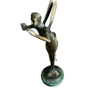 Bronze Fairy Statue - Marble Base Enchanted Spirit Of The Morning Mist